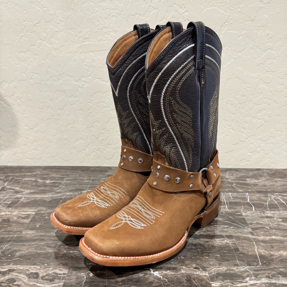 La Sierra Rhinestone Studded Leather Harness Cowboy Boots